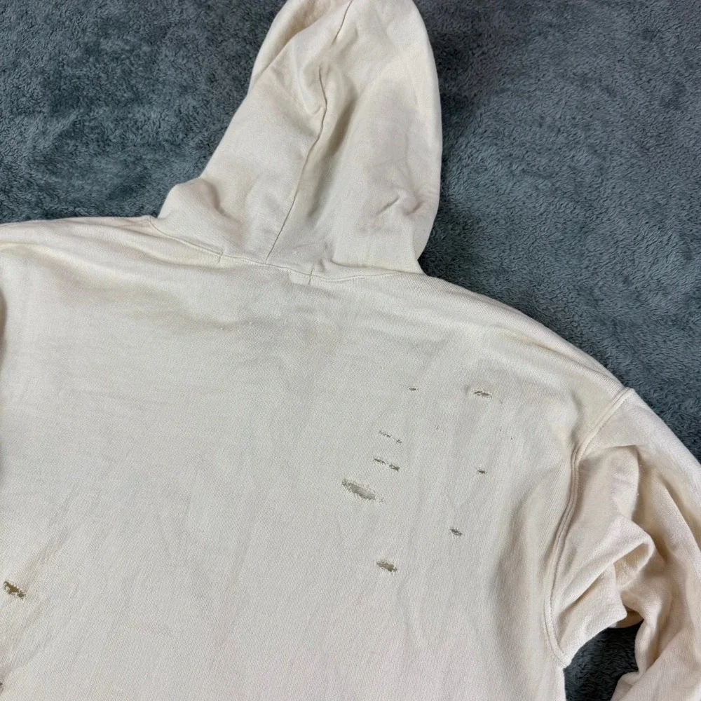 Free People x Tricia Fix Distressed NYC Hoodie Cream Repurposed Vintage XS‎ Zip